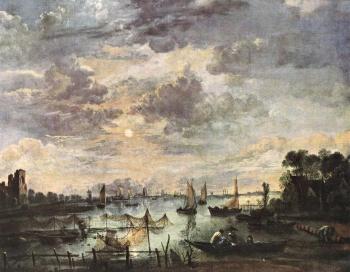 Aert Van Der Neer : Fishing at Moonlight